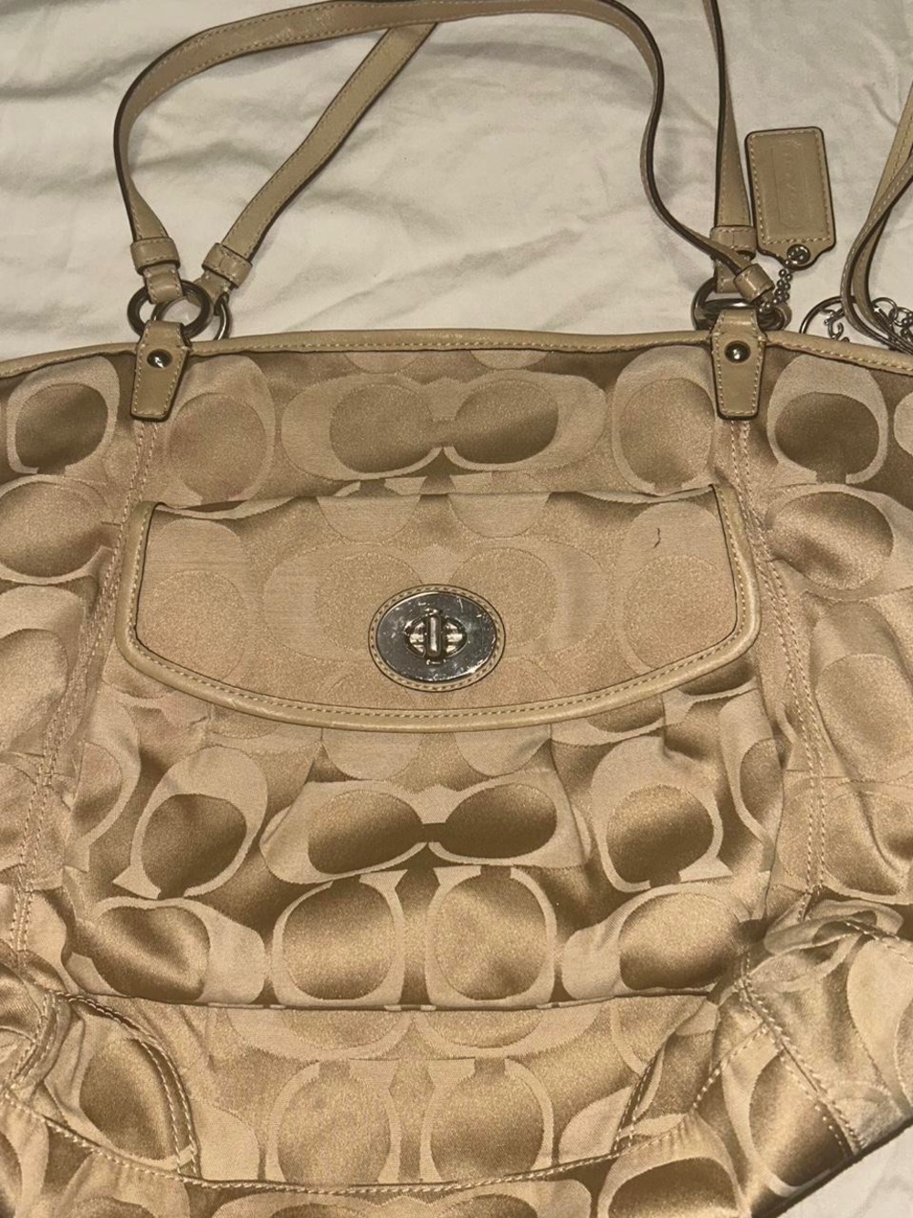 Coach Beige Signature Jacquard Shoulder Tote